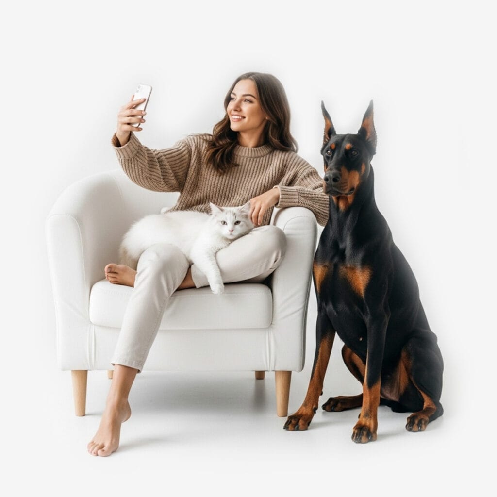 Individual participating in a remote emotional support animal evaluation from home